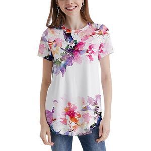 Nanu White & Purple Floral Curved Hem Tee Size M